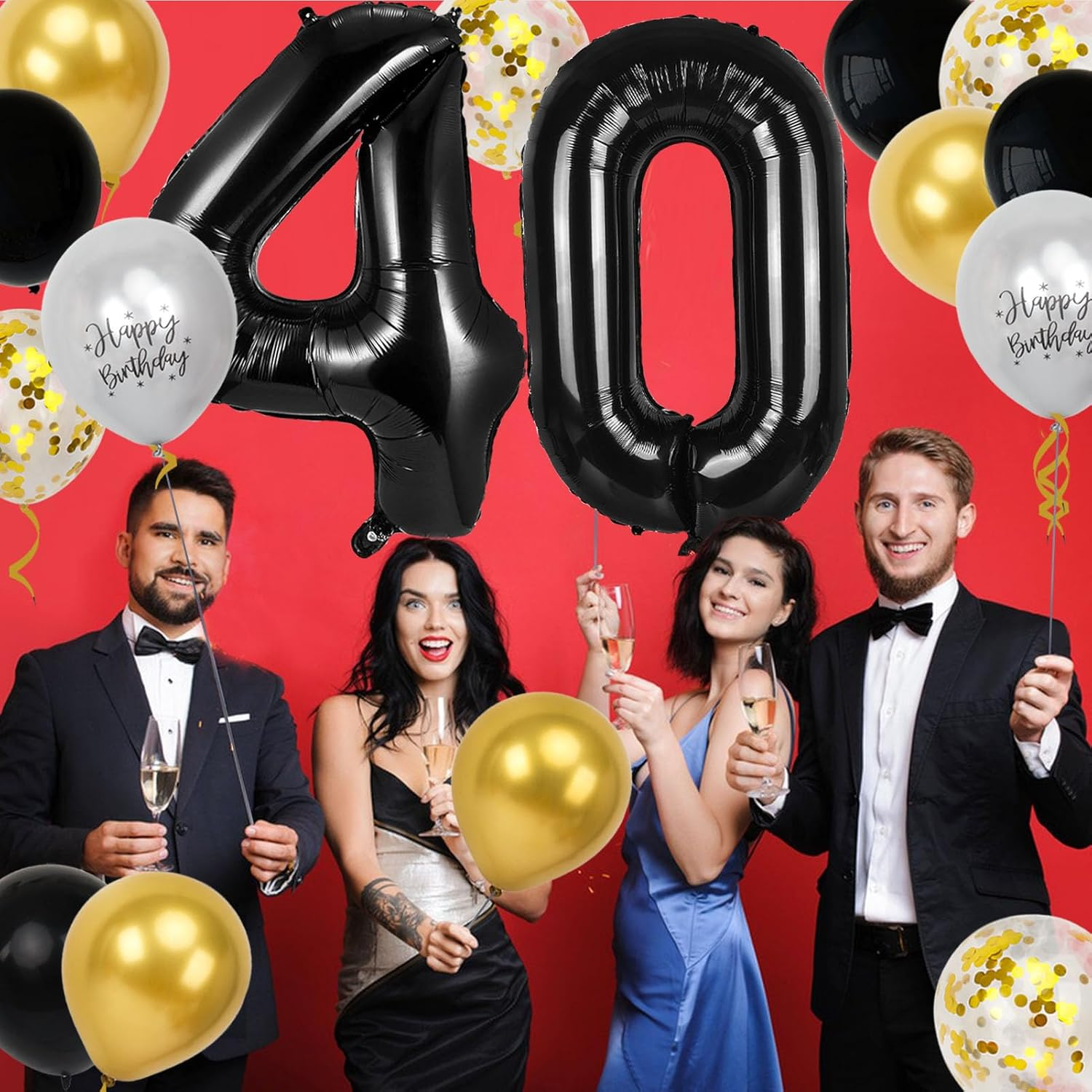 40Th Birthday Decorations for Men Women, 40 Inch 40 Balloon Numbers, 18 Pcs 12 Inch 40Th Birthday Decoration Balloons for 40Th Men Women Birthday Anniversary Party Decoration image number 2