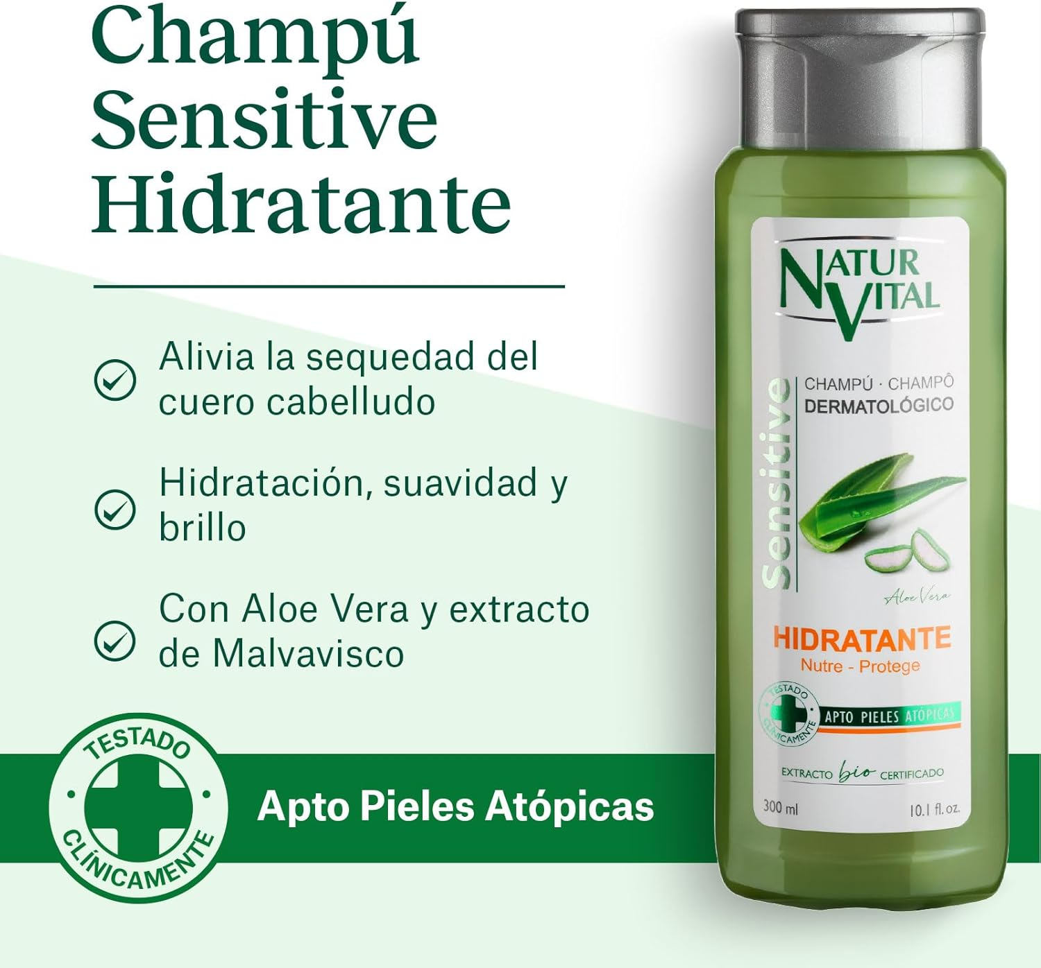 Hair Shampoo Aloe Vera - Moisturiser - 300 Ml/Natural & Organic image number 2