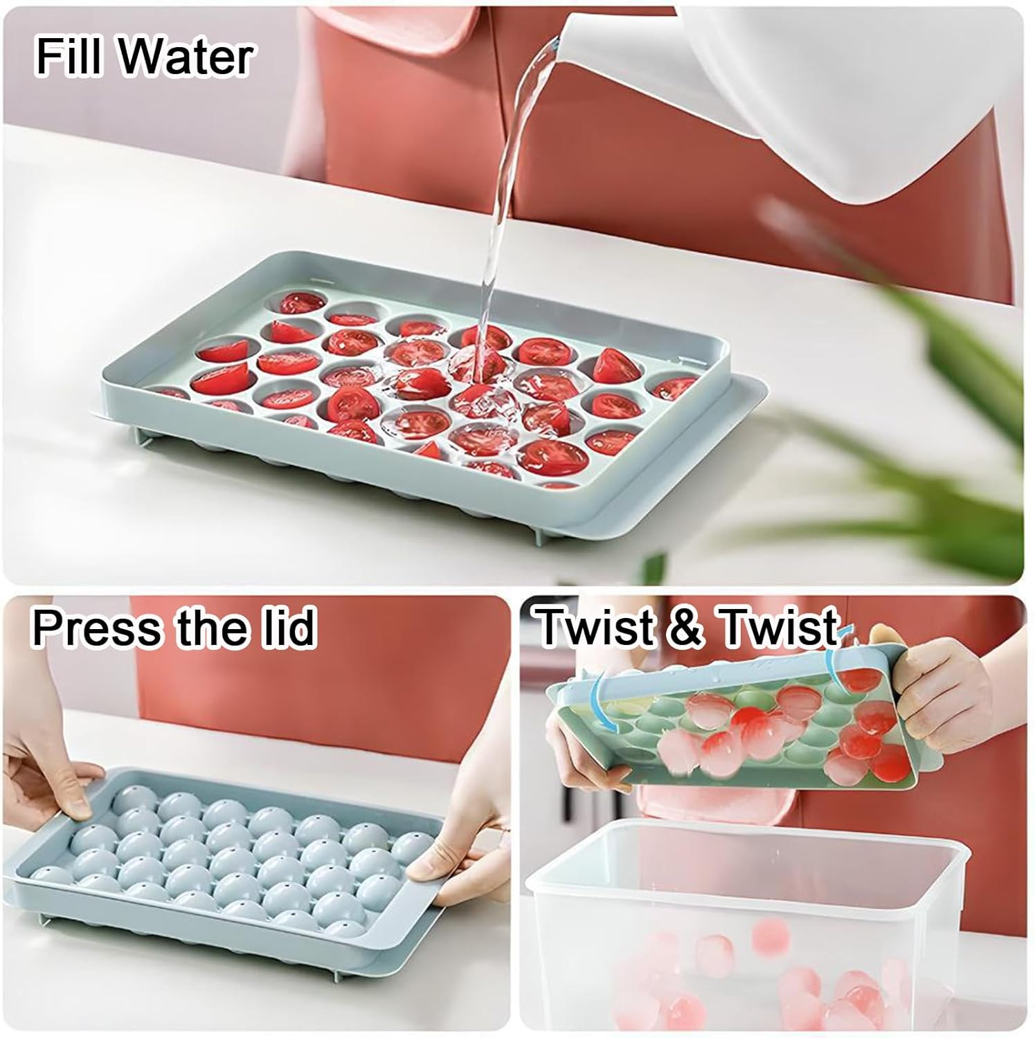 Ice Trays for Freezer, Ice Cube Tray with Lid and Bin, round Ice Cube Trays for Freezer, Circle Ice Cube Tray for Chilling Drinks image number 5