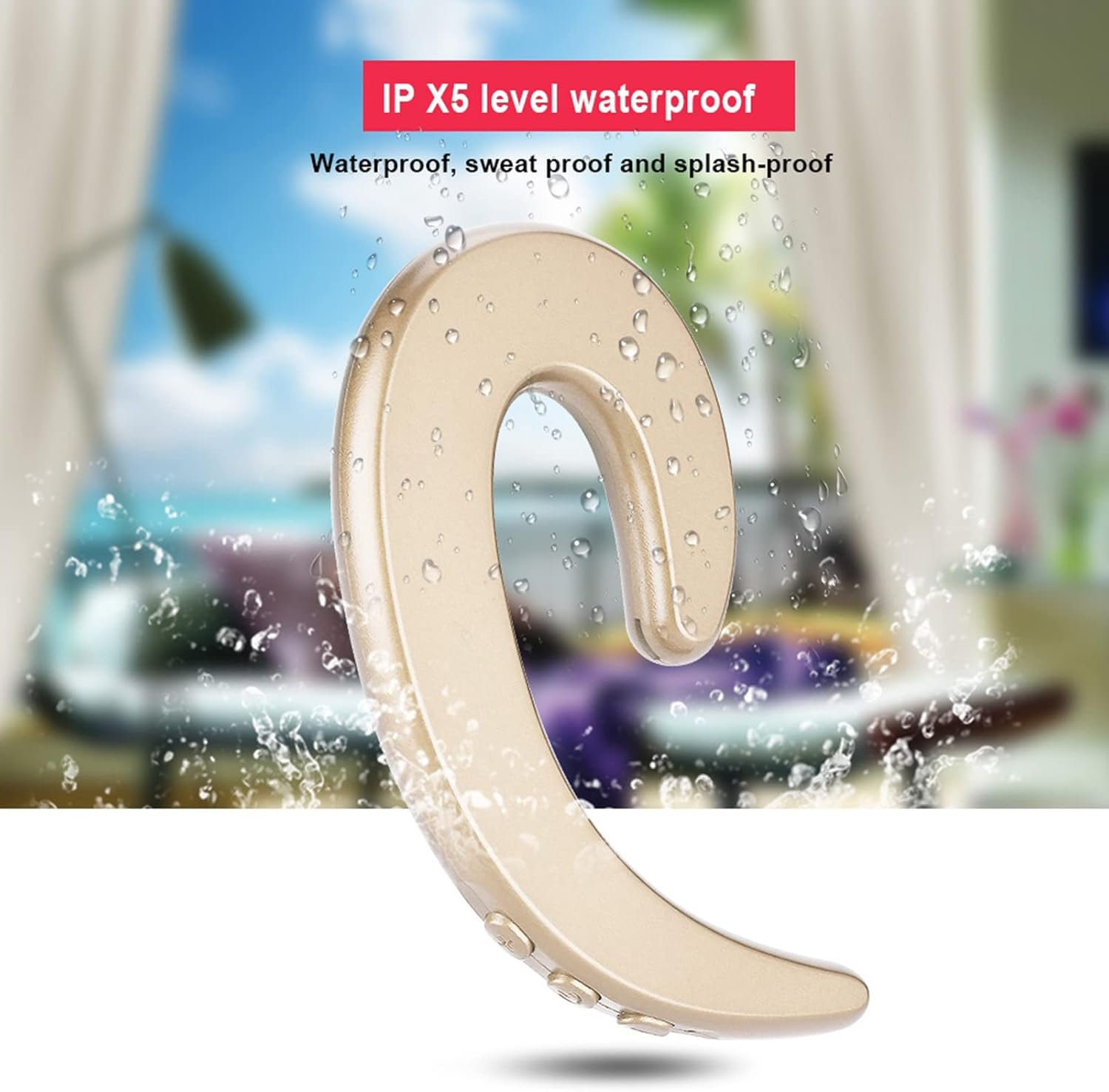 Bone Conduction Bluetooth Headphone Wireless Painless Ear Hook Headset for Sports and Work (Gold) image number 6