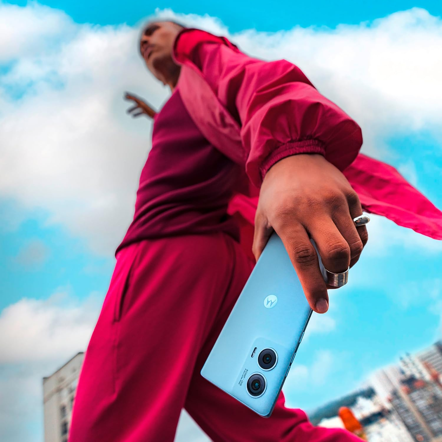 Motorola Edge50 Fusion Smartphone (6.7 Inch FHD+ POLED Display, 50 MP, 8/256 GB, 5000 Mah, Includes 68W Charger, Android 14) Marshmallow Blue, Includes Protective Cover + Phone Holder [Exclusive To image number 3