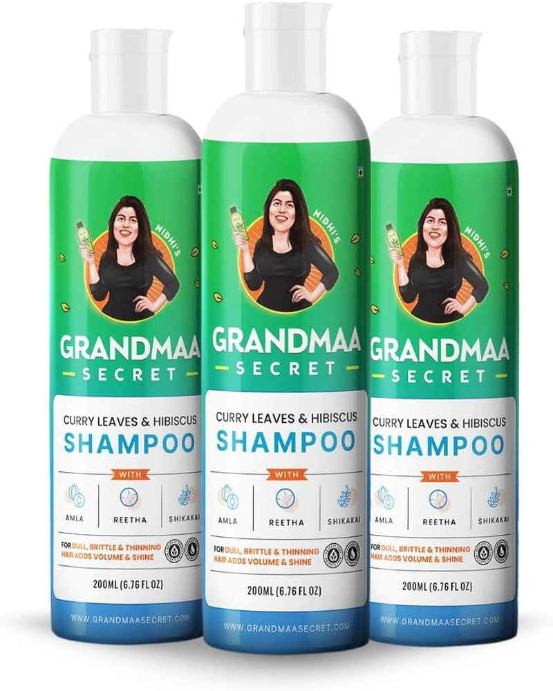 NIDHI&rsquo;S GRANDMAA SECRET Curry Leaf and Hibiscus Shampoo for Hair Fall Control - 200Ml (3 Bottles Pack)