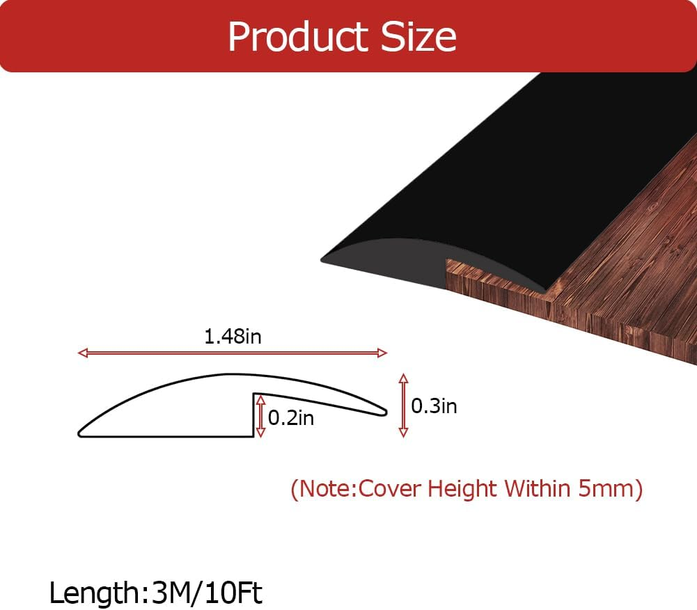 Aroilder Carpet Floor Transition Strip 10Ft, Self-Adhesive Carpet to Tile Transition Edging Trim Suitable for Doorways Threshold, Cover Height within 5Mm &ndash; Black image number 4