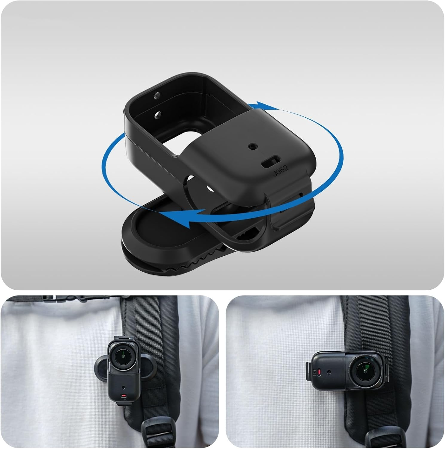 DGBAY Backpack Mount Clip for DJI Osmo Nano,360 Rotation Horizontal Vertical Quick Release Mount Hat Camera Clip for Backpack Compatible with DJI Nano Accessories image number 3