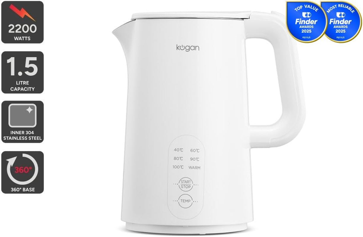 Kogan 1.5L Double Wall Kettle with Temperature Control - KA15KETSTBA