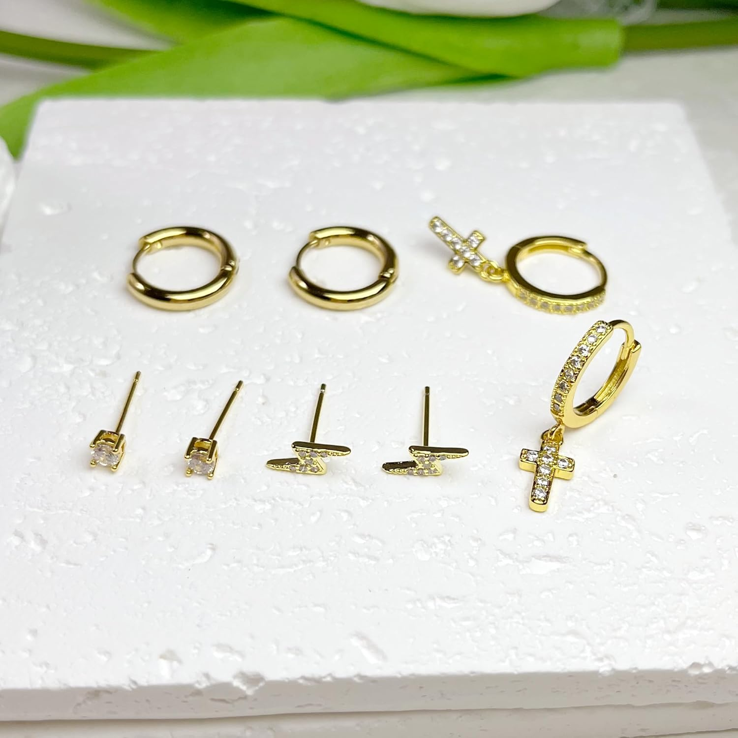 Earring Sets for Multiple Piercing Cartilage Stud Earrings for Women Hypoallergenic Dainty Gold Earrings 14K Gold Plated Earring Stack Trendy Small Huggie Hoop Earrings image number 4