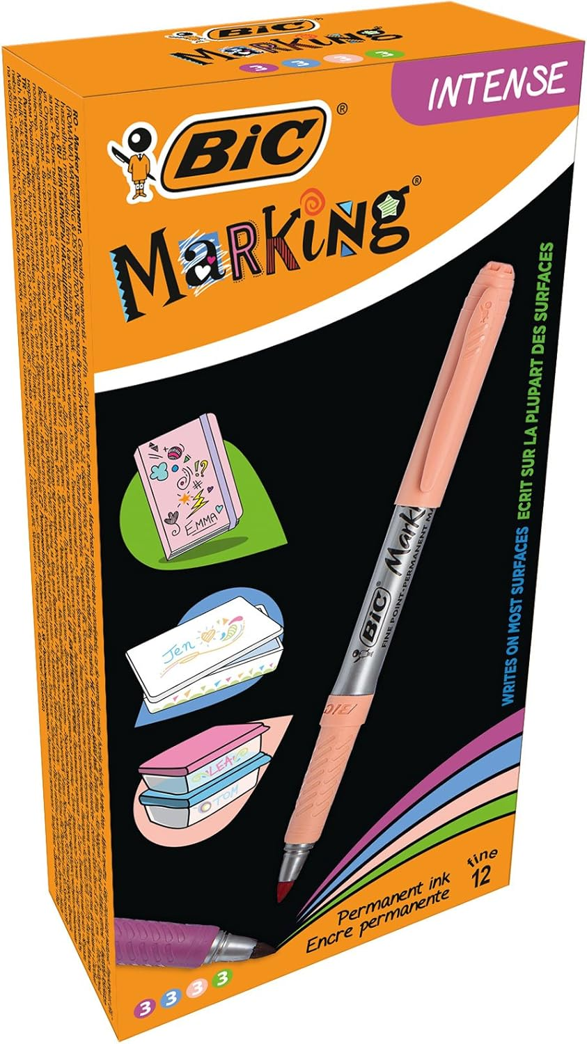 BIC Metallic Permanent Markers - Pack of 5 - Variety of Metallic Colours - for Dark and Light Surfaces - Low Odour