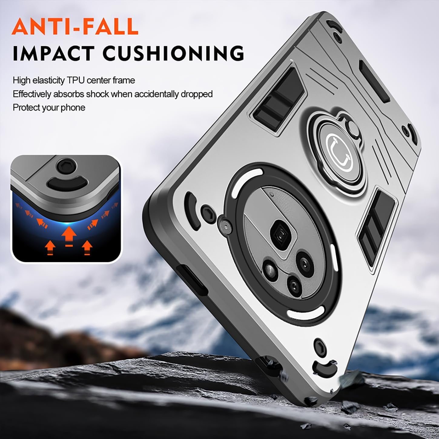 ILING Case for Nothing Phone (3A) Pro, Ultra Thin Matte Texture Hard PC Shockproof Armour Mobile Phone Case, Silicone TPU Bumper Protective Case with Ring Stand and Camera Protection (Silver) - Silver image number 1