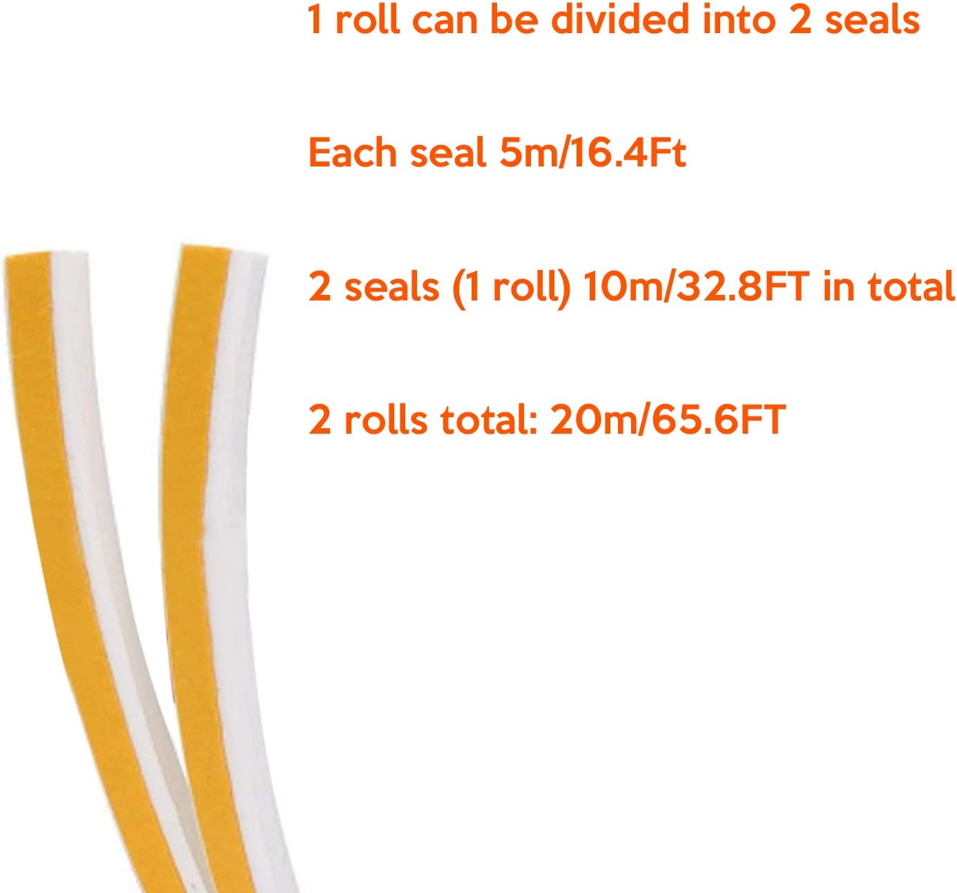 Valuehall Seal Strip 2 Rolls 65.6FT Self Adhesive Foam Window Seal Strip Weather Stripping for Doors and Windows Soundproofing Weatherstrip Collision Avoidance Rubber Gap Blocker V1A05 image number 1