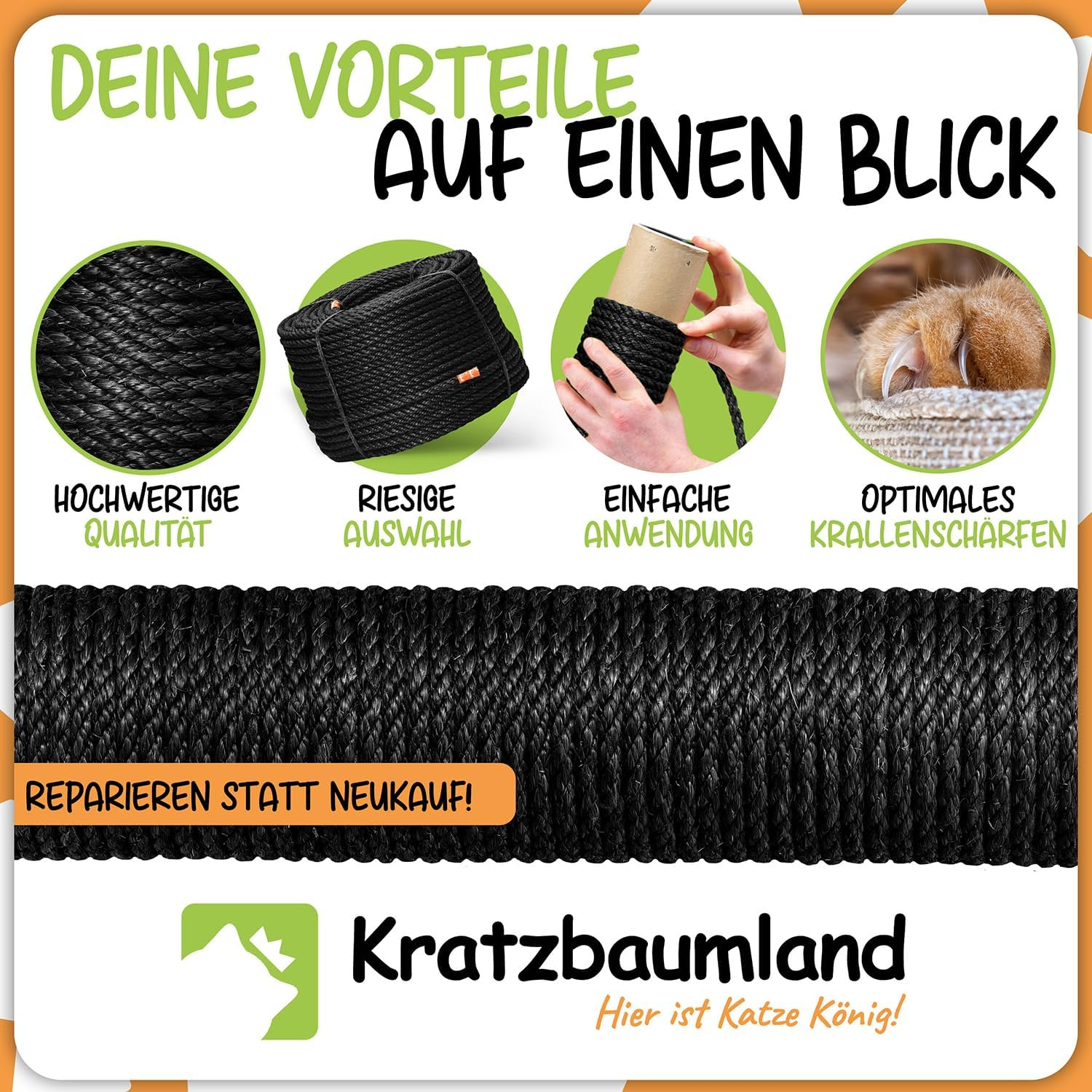 Kratzbaumland Premium Sisal Rope Black 10 Mm Black Sisal Rope for Scratching Posts Various Lengths (20 Metres) image number 1