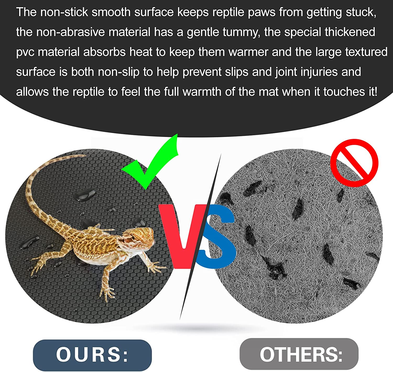 Bearded Dragon Tank Accessories, Reptile Terrarium Carpet Substrate for Leopard Gecko, Lizard, Iguana, Snake, Tortoise, Non-Adhesive Reptile Habitat Bedding(Black 79Inch) image number 4