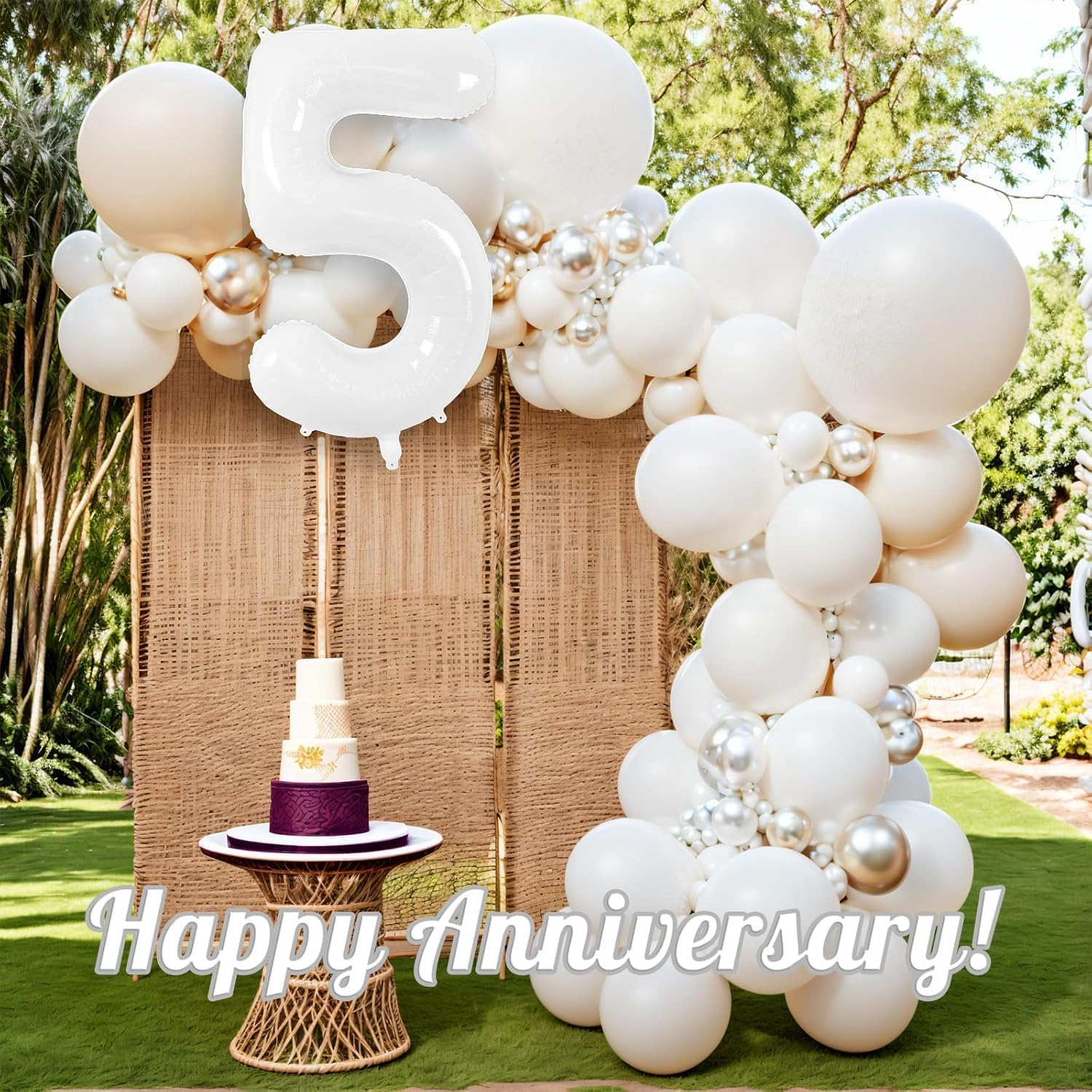 40 Inch Big Number White 5 Foil Balloon for Birthday Anniversary Graduation New Year Party Decoration