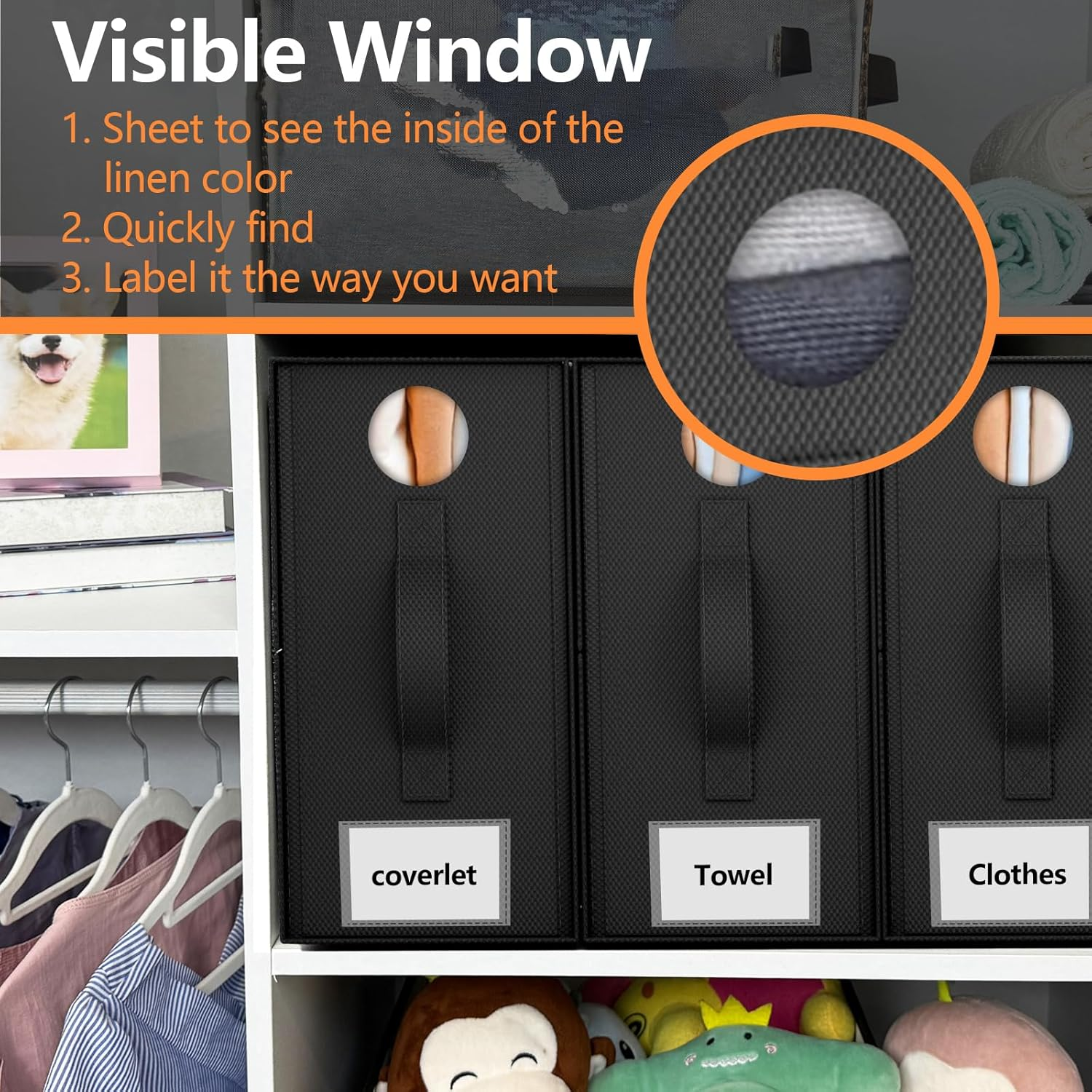 VERONLY 4 Pack Bed Sheet Organisers, Foldable Linen Storage Box with Window for Closets, Duvet Covers and Pillow Cases Wardrobe, Home Storage & Organisation，Black image number 1