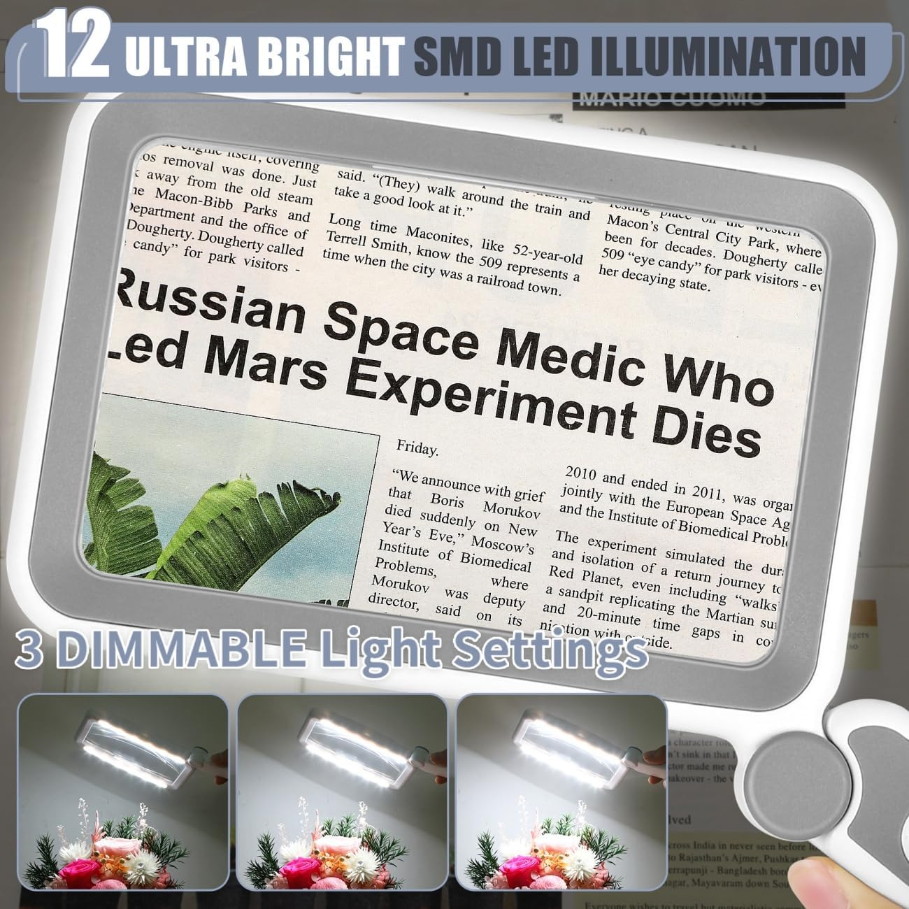 5X Handheld Magnifying Glass with Light for Reading, Book, Map, and Crafts image number 3