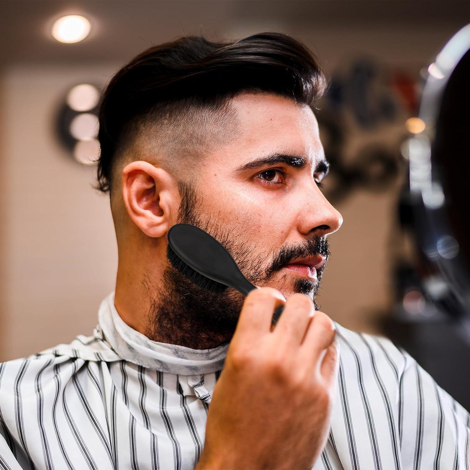 Barber Fade Brush, 2 PCS Natural Boar Bristle Hair Brush with ABS Handle Professional Barber Neck Duster Cleaning Brush for Detangling, Smoothing, Restores Shine,Barber Supplies, Beard Brush for Men image number 3