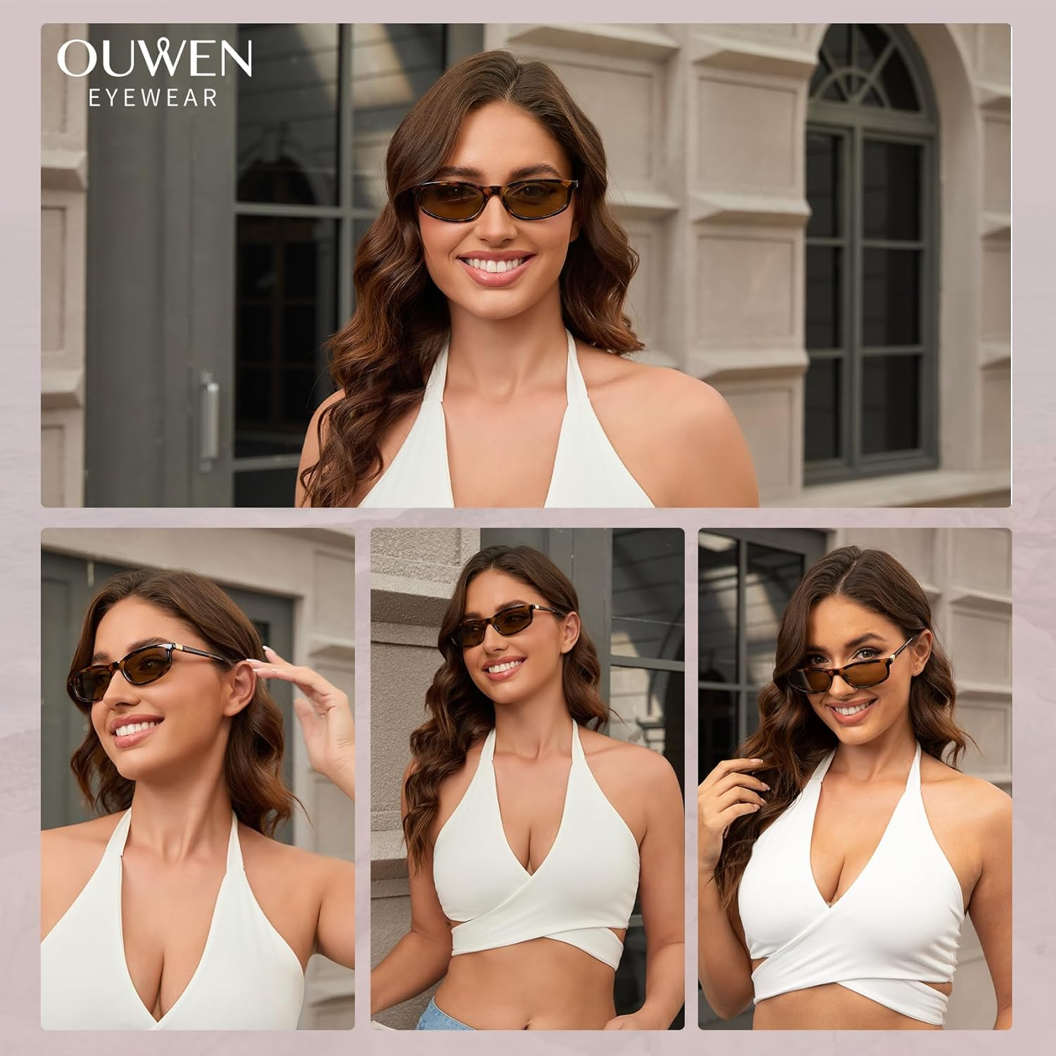 OUWEN Trendy Rectangle Polarized Sunglasses Womens Mens, Retro Designer Small Sun Glasses OW2501