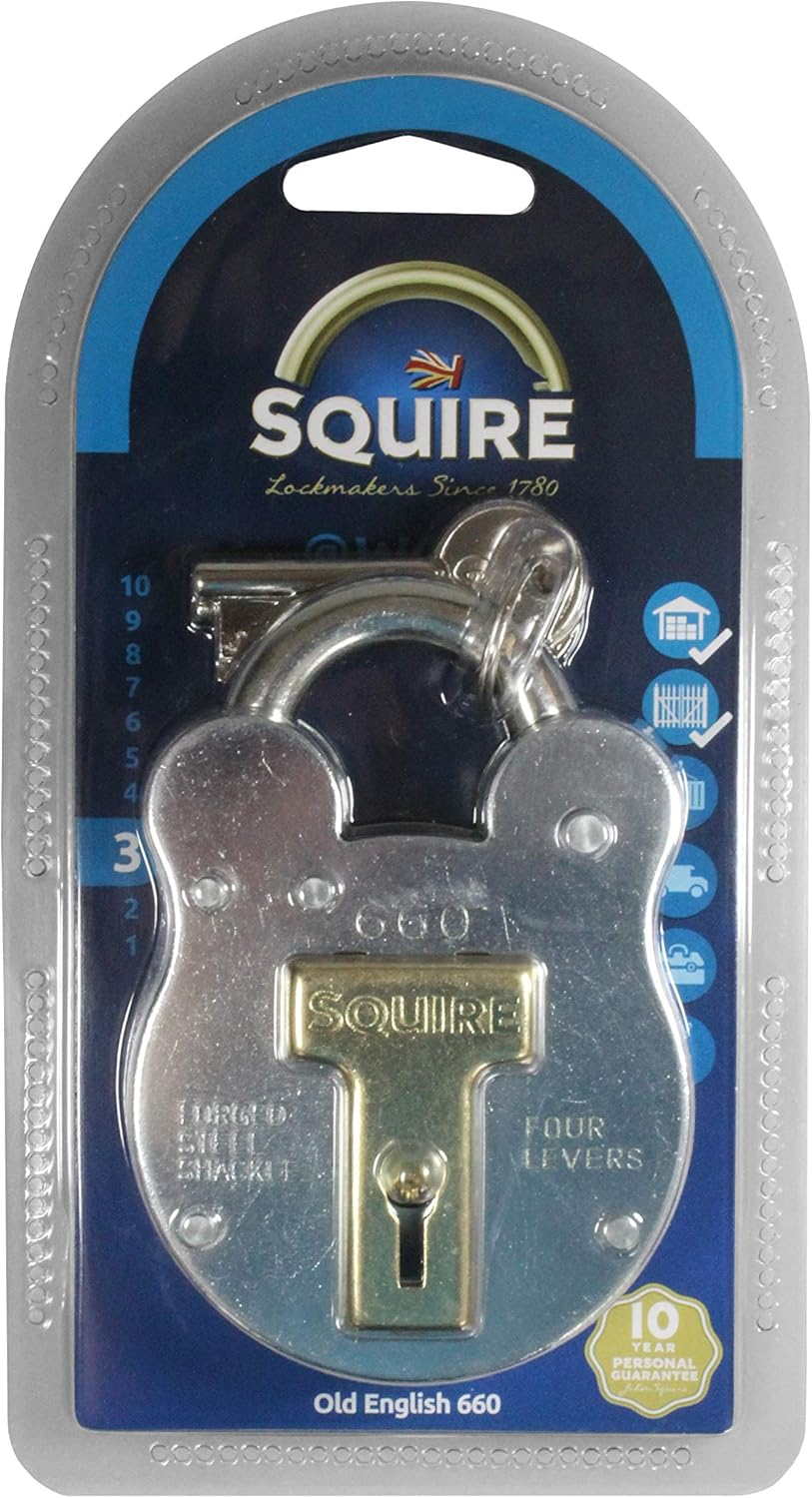 Squire Henry Old English Galvanised Steel Case 4 Lever Padlock, Large
