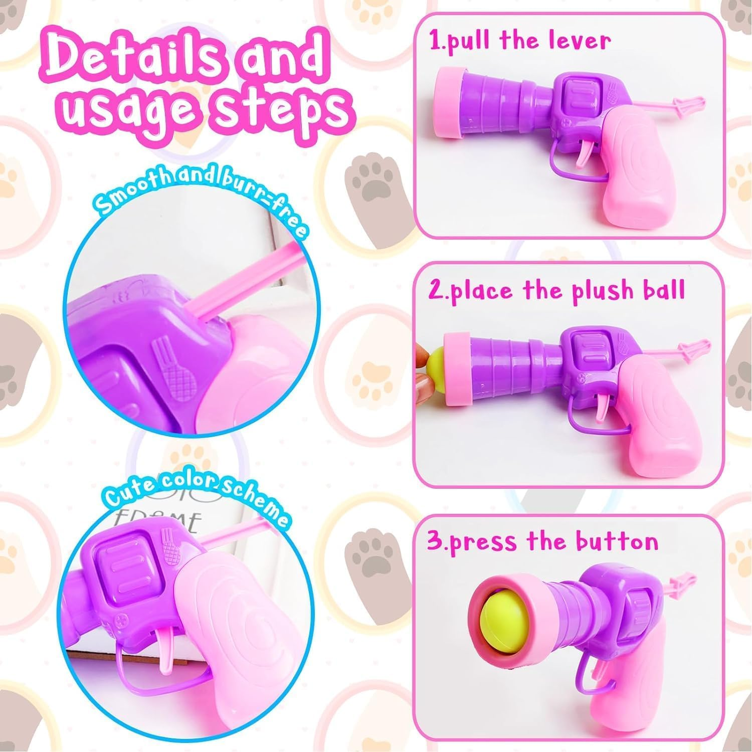 Kitten Toys, Interactive Cat Toys, 30 Cat Pom-Poms Balls & 1 Cat Toy Launcher, Cat Toys for Indoor Cats DIY Set, Suitable for Training and Playing (Multicolor) image number 4