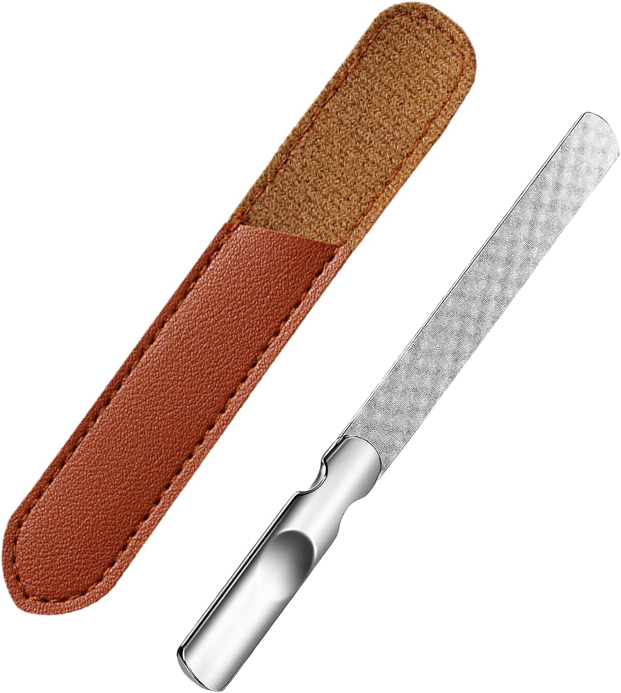 Zvorgath Stainless Steel Double Sided Nail File with anti - Slip Handle and Travel Leather Case for Men and Women, Great for Home, Salon or Travel Use image number 1