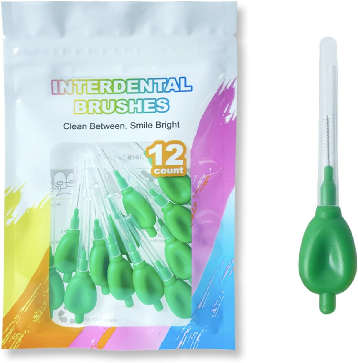 Interdental Brushes 12 Pack - 0.8Mm Fine Dental Brushes for Teeth Cleaning, Plaque Remover for Narrow Gaps, Professional Dental Care Tools with Soft Bristles (Green) image number 5