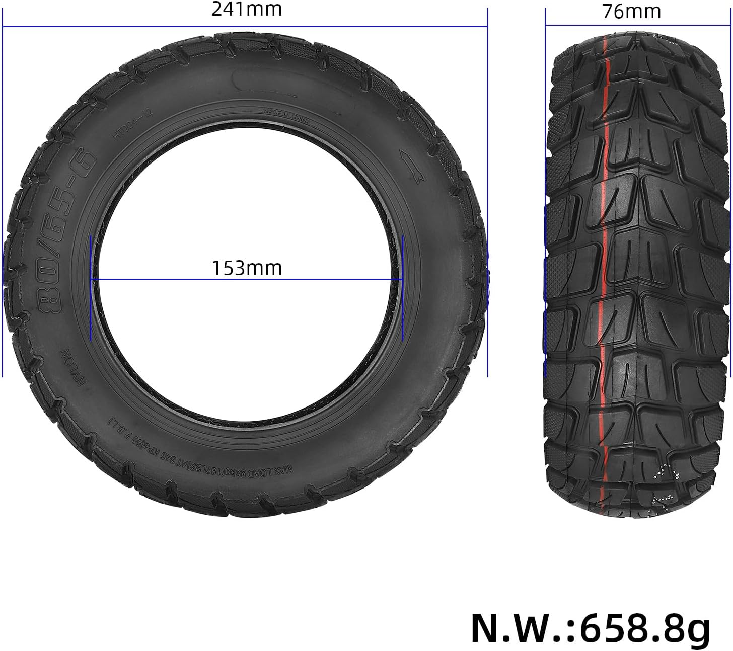 VOLOHAS 80/65-6 Offroad Tyres for Kukirin G2 Max, Kukirin G3 Pro, Kugoo M4, Kugoo M4 Pro, Zero10X, Dualtron Electric Scooter 10X3 Replacement Off-Road Tyres Front and Rear Wheels Thickened Tyre (Pack image number 2
