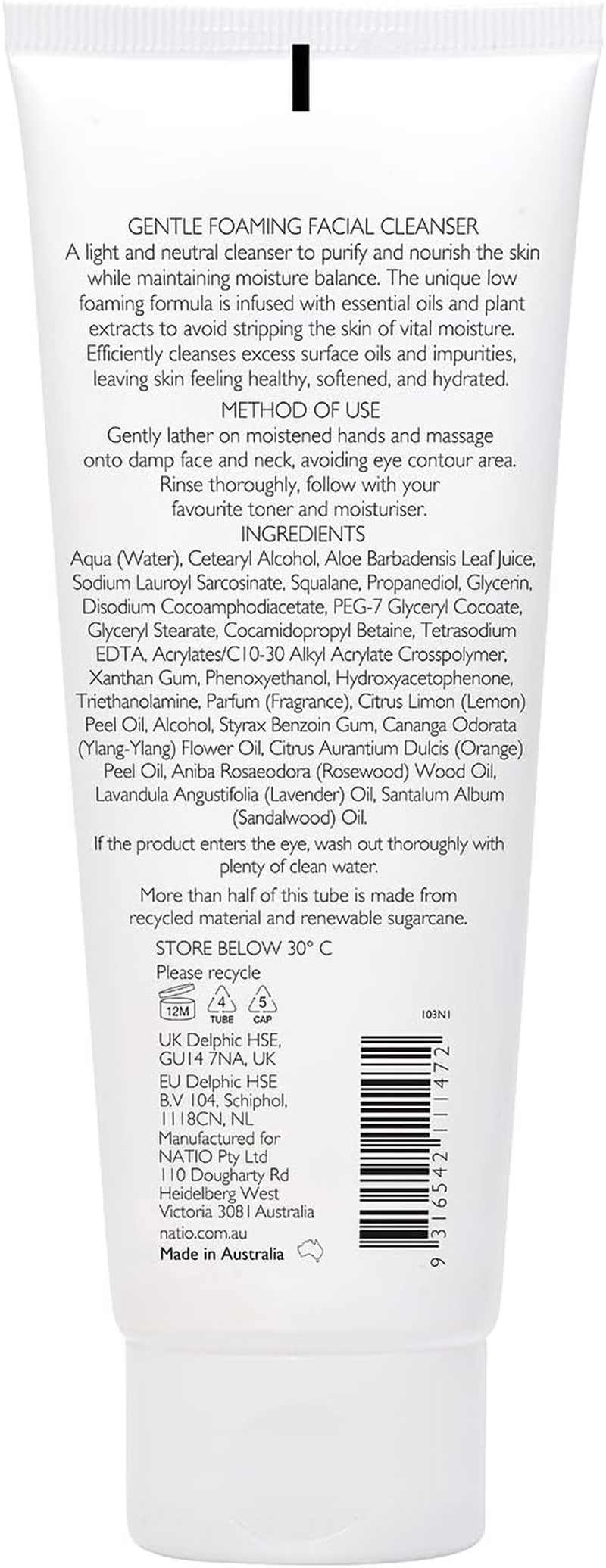 Natio Australia Aromatherapy Gentle Foaming Facial Cleanser 100G - Low Foaming Hydrating Face Wash for All Skin Types - Aloe Vera, Squalane, Benzoin - Made in Australia image number 2