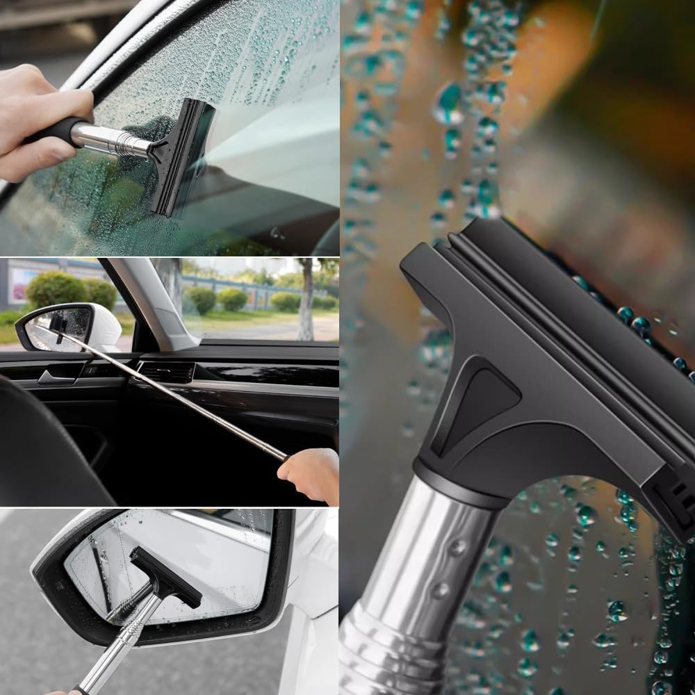Naisfei 2 Pcs Car Side Mirror Squeegee, Retractable Car Rearview Mirror Wiper, Portable Vehicle Interior Exterior Accessories for Rainy Foggy Weather(Black) image number 3