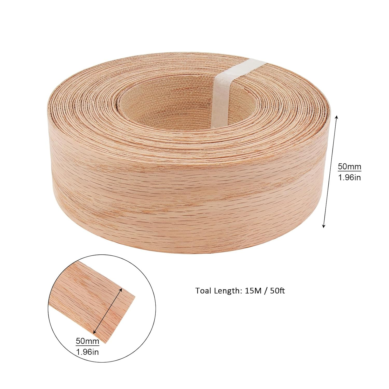 PNXKTXO Oak Edge Banding 2 Inch X 50Ft Roll Wood Veneer Edging Strips Real Tape Banding for Cabinet Furniture Repair