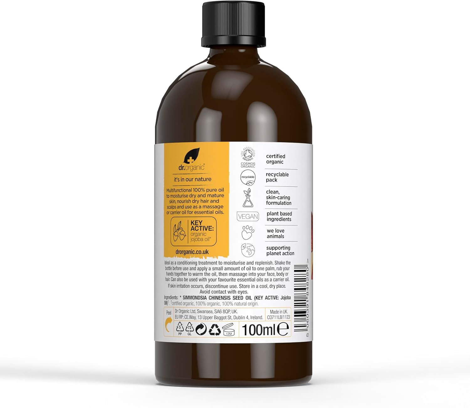 Dr Organic Jojoba Oil, 100% Pure & Natural, Moisturising, Multi Action, Face, Body & Hair, Massage, Carrier Oil, Aromatherapy, Vegan, Cruelty Free, Paraben & SLS Free, Certified Organic, 100Ml image number 3