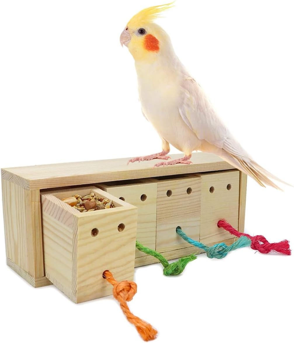Jade Deals Parrot Foraging Toy - Educational Training Bite Toy, 8.5&times;2.6&times;3.1In Pine Wood & Cotton Rope, Interactive Feeder for Small Birds