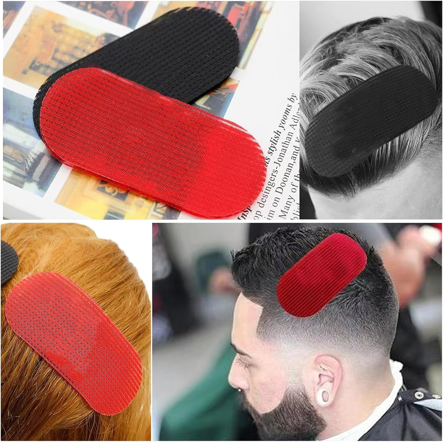 Pack of 12 Hair Holders for Men and Women, Magic Hair Stickers, Self-Adhesive, Hairdressing Accessories for Pony & Facial Hair, Hair Fringe Sticker Pads for Make-Up & Washing (Black, Red)