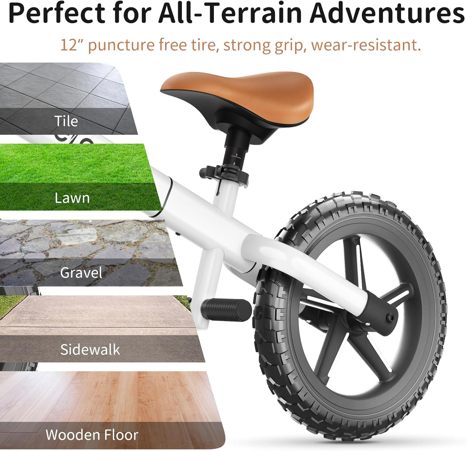 BELEEV C2 Balance Bike 2 Year Old with LED Light-Up Wheels, Adjustable Seat and Handlebar, Footrest, 12 Inch Anti-Skid Wheels, Kids Toddler Baby Walker Bike First Birthday 2-5 for Boys Girls image number 5