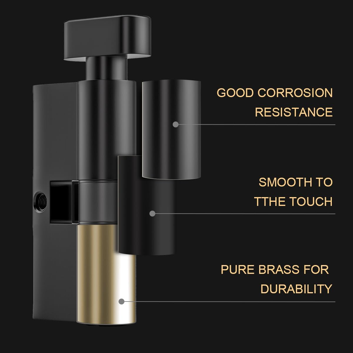 Bwintech Keyed Alike 30T/30 Mm Euro Brass Cylinder, 60 Mm Key/Key Cylinder Lock with 5 Horizontal Brass Keys, anti Picking, anti Drilling, anti Bumping, Black Surface image number 3