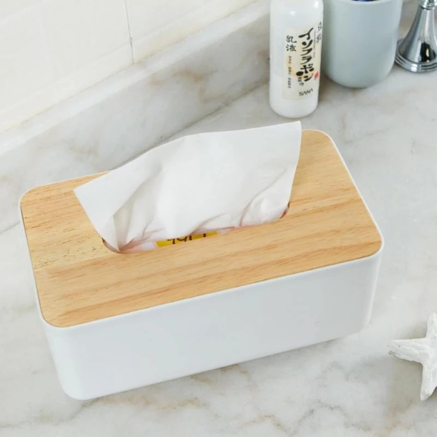 Removable Facial Tissue Box, Japanese Tissue Box, Solid Wood PP Tissue Box, Car Tissue Paper Dispenser, Napkin Organizer, Wooden Cover Toilet Paper Box, for Car Desk Bathroom Crafts Office Gift image number 3