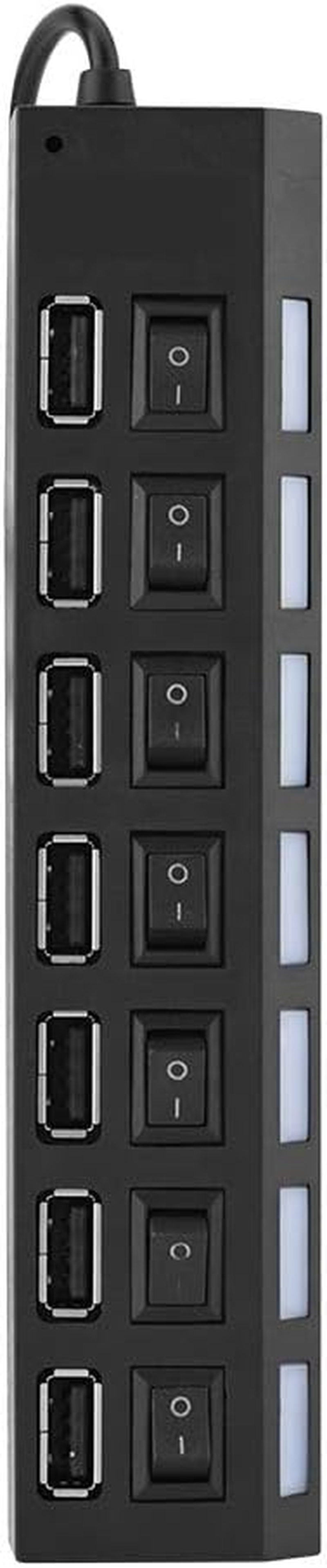 7 Port USB Hub, 480Mbps USB Hub 7 Ports Hub, USB Mobile Phone Headphone for Keyboard Printer