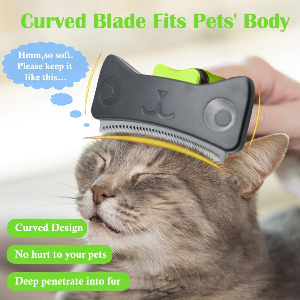 TINY SPARK Dog&Cat Brush for Shedding Curved Blade Self Cleaning Deshedding Brush Dog Undercoat Rake for Short Medium Long Hair(Green,L-11.5Cm) image number 6