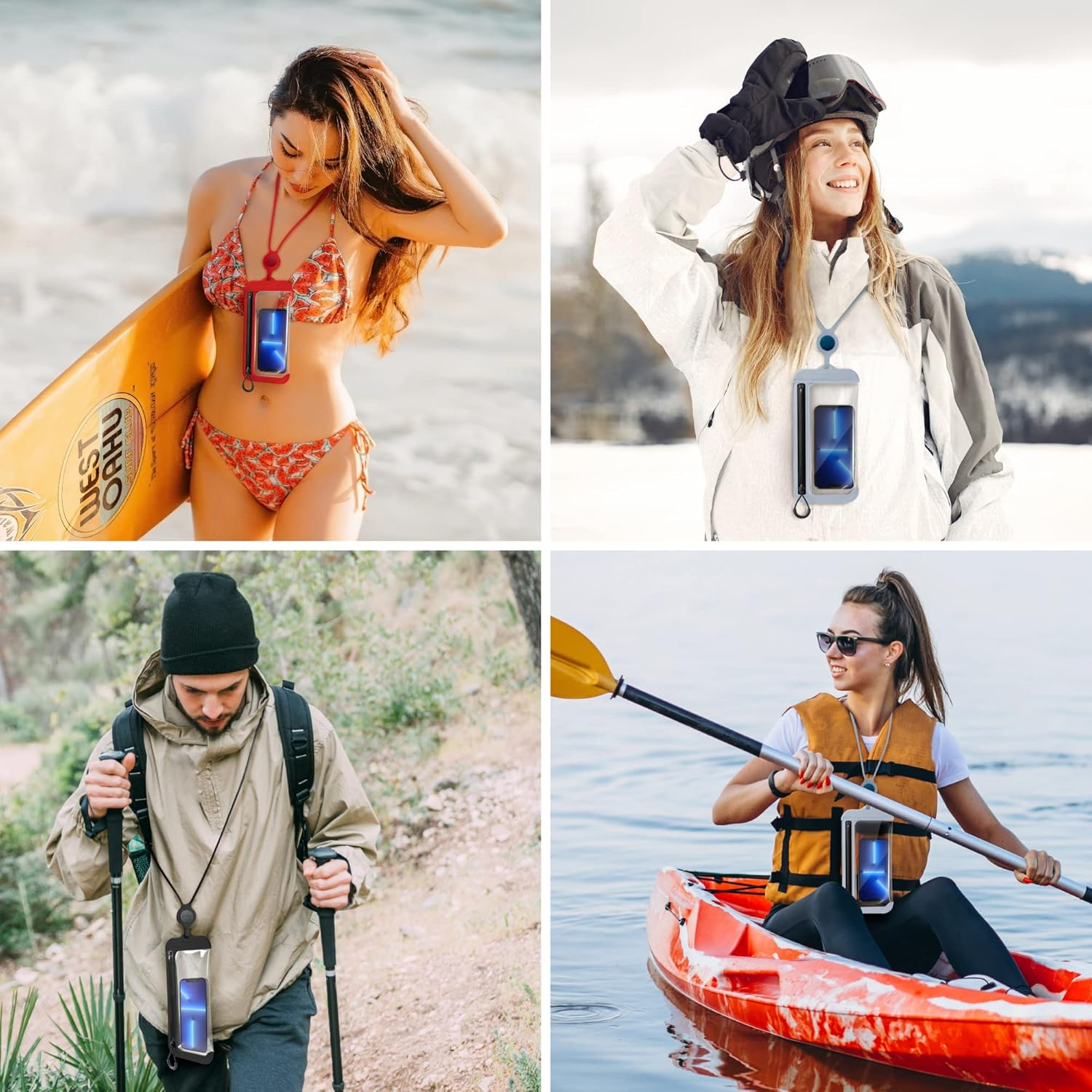 BONE Waterproof Phone Pouch, IPX8 Waterproof Phone Case for Swimming Dry Bag Underwater with Lanyard for Snorkeling Boating Fishing Compatible with Iphone, Samsung Galaxy Pixel, Lanyard- Black