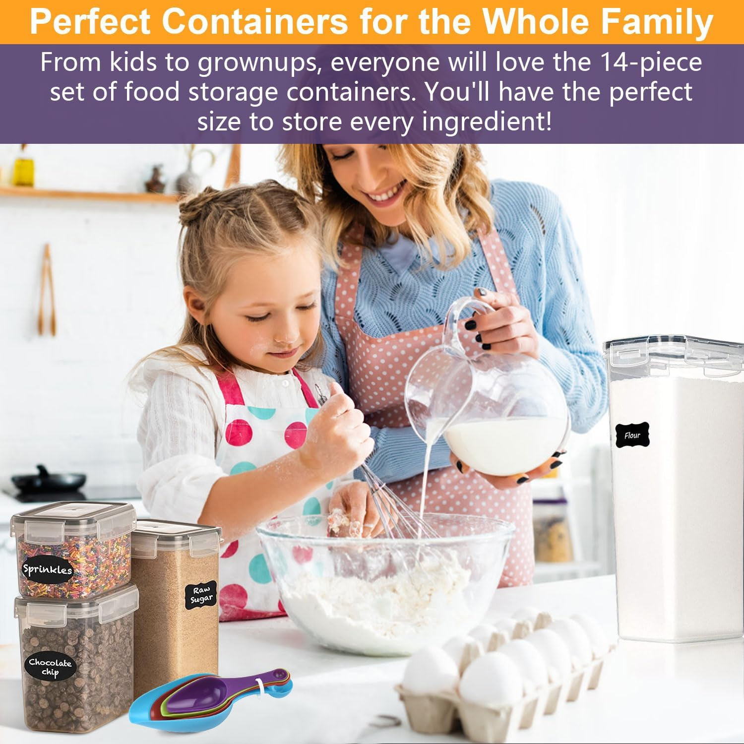 14 Pack Airtight Food Storage Containers for Pantry Organization Canisters for Cereal Dry Food Flour and Sugar Plastic Kitchen Organizers and Storage Kitchen Pantry Storage Containers,Bpa Free image number 3