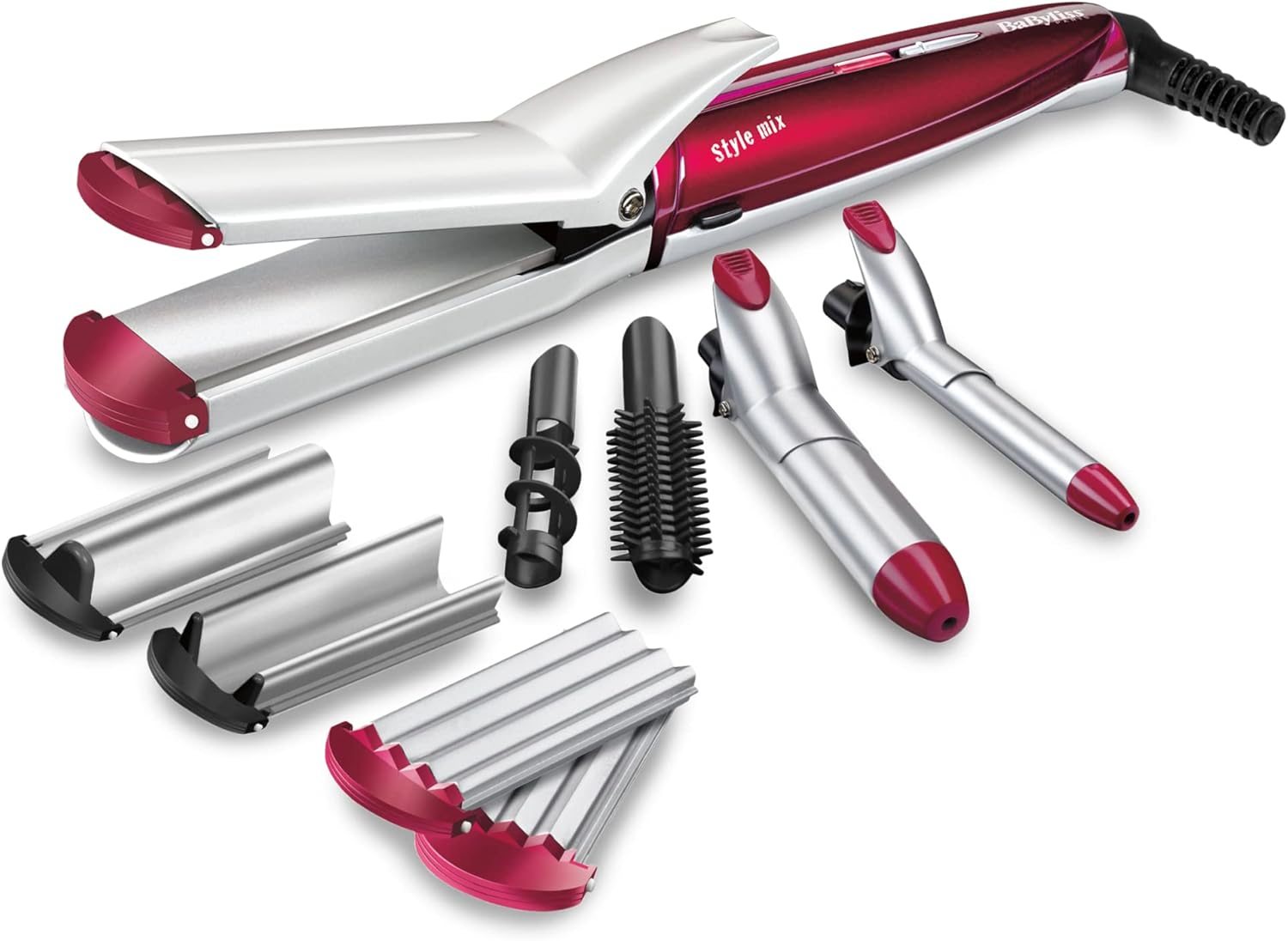 Babyliss Curl and Wave Trio Multistyler, Professional Curling Iron with 3 Attachments for Curls, Waves and Beach Waves, Soft Pink, MS750E