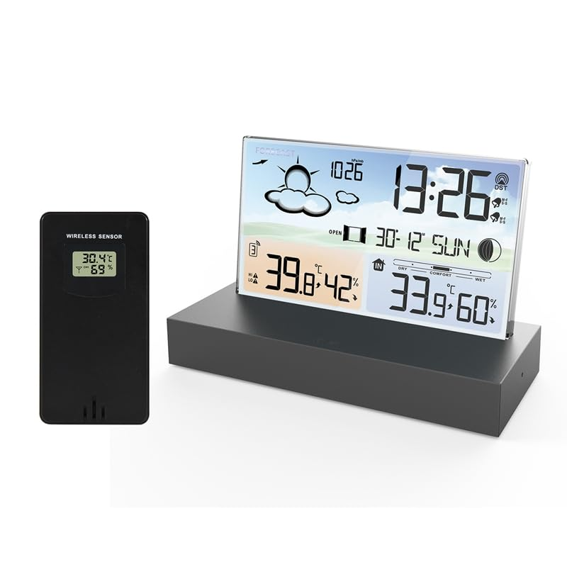 Color Screen Weather Station Barometer Moon Phase Electronics Desktop Thermometer Hygrometer Alarm Clock Wireless Sensor image number 4