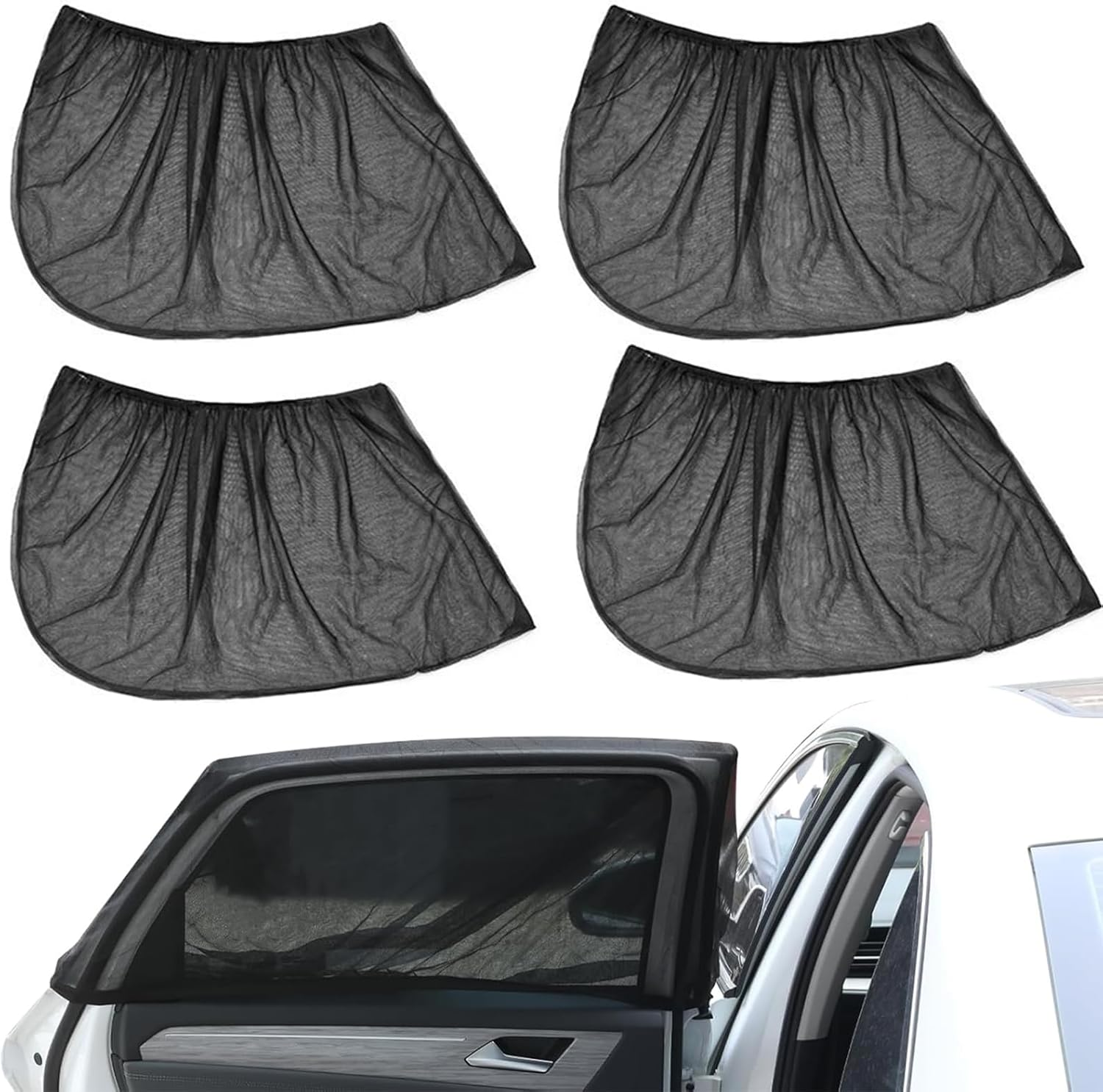 4 Pcs Universal Car Side Window Sun Shades Net, Car Rear Window Breathable Mesh Protects from Sun Glare Burn Heats & UV Rays, Auto Vehicle Side Window Curtain Sun Visor Net for Family (SUV) image number 3