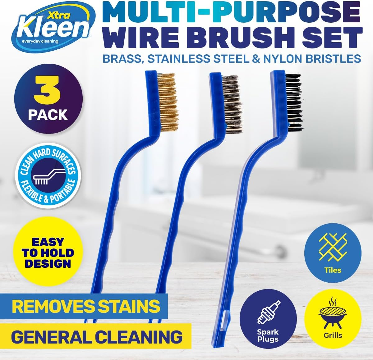 Cleaning Wire Brush Set, Blue (Pack of 3) image number 3