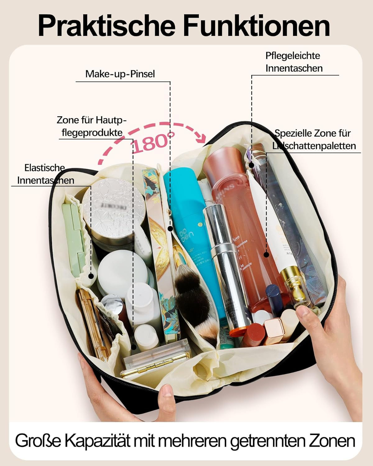 BEENLOVE Women'S Toiletry Bag Cosmetic Bag Makeup Bag Travel Makeup Bag, Aa-Black, 24,13 &times; 12,7 &times; 12,7 Cm, Superior and Distinctive - Aa-Black image number 6