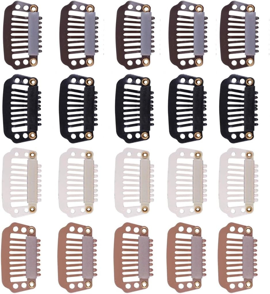 OUDQFCJ Pack of 20 Hair Extensions Clips Black Hair Clips Hair Extensions Clips for Extensions Braided 6 Teeth U Shape Metal Silicone Wig Hair Extension Clip for Women Wigs image number 2