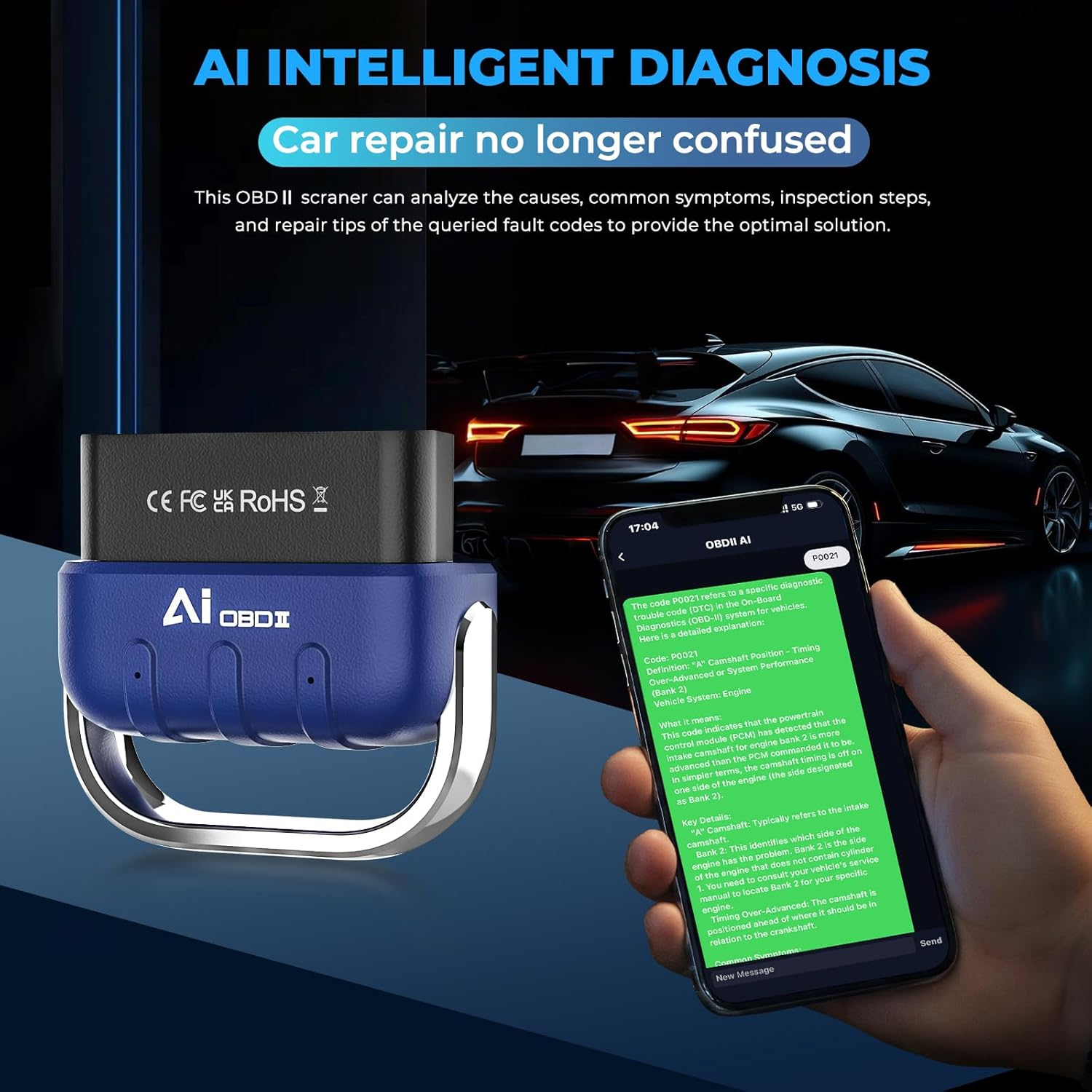 OBD-II Scanner Bluetooth, Unique AI Solutions,Carbon Deposition,Code Reader for Check Engine Light, Battery Test & Performance Monitoring Live Data, Wireless Auto Scan, Works with Ios & Android,Da200 image number 3