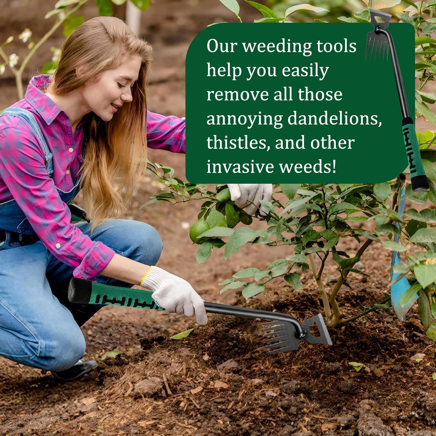 Weed Puller Tool, 6 Teeth Garden Weed Pulling Tool, Durable Manganese Steel Hand Weeder Tool with Gloves for Vegetable Gardening Backyard Farm Planting & Weeding image number 2