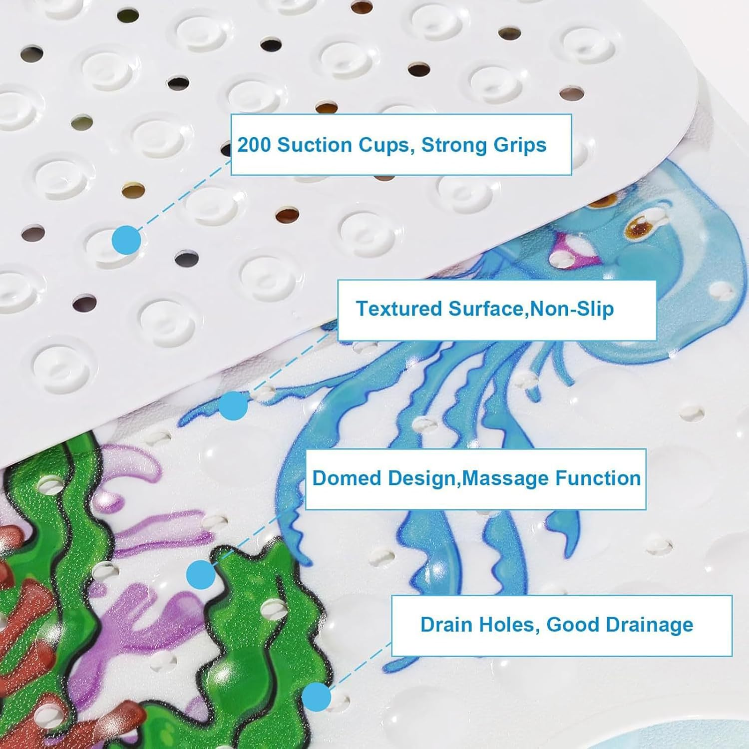 Baby Bath Mat 100X40Cm Non Slip Kids Bathtub Mat with Suction Cups & Drain Holes Cute Cartoon Bath Tub Mat/Shower Mat for Bathroom Baby Toddlers Children Machine Washable (Multicolor1) image number 1