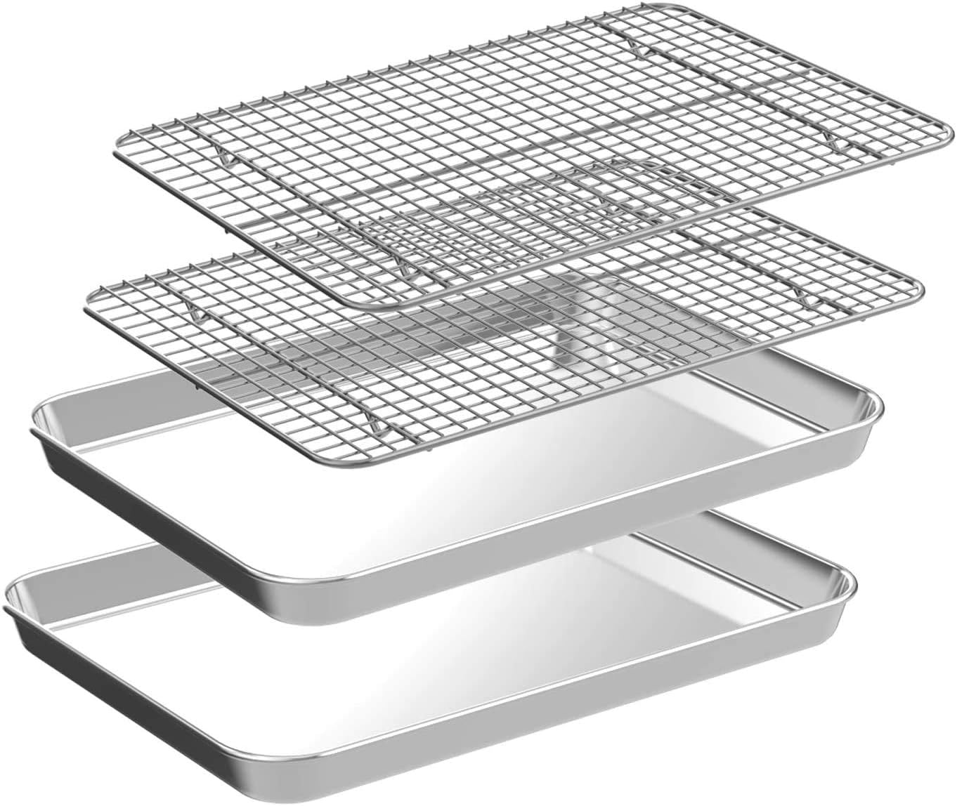 CEKEE Quarter Sheet Pan with Cooling Rack Set [2 Baking Sheets + 2 Baking Racks], Stainless Steel Cookie Sheets for Baking and Wire Rack - Rust & Warp Resistant & Nonstick, Size 12 X 9.8 X 1 Inch image number 3