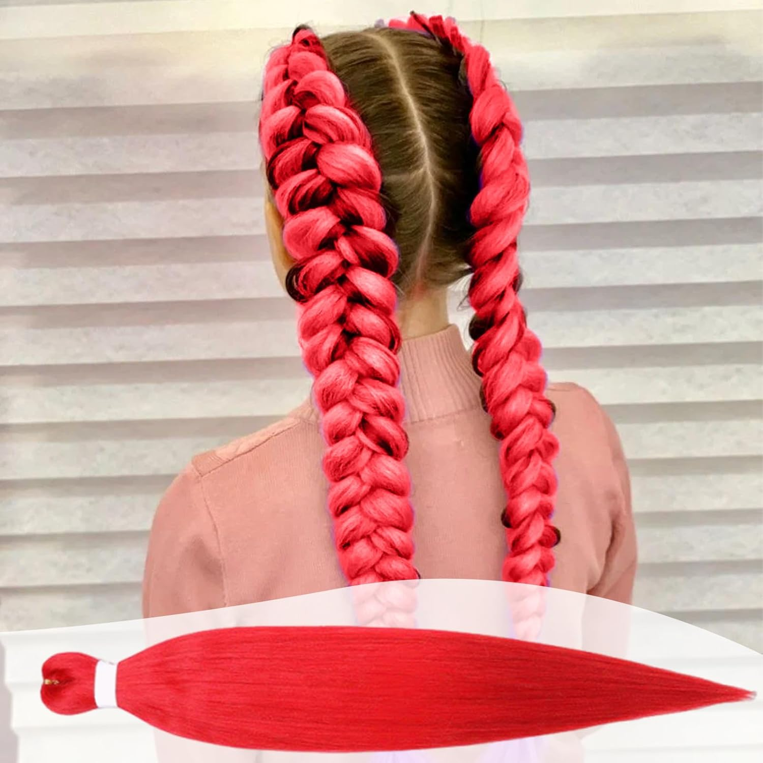Red Braiding Hair,30 Inch 2PCS Red Hair Extensions for Braiding,Pre Stretched Braidings Hairs Anime Character Cosplay Wig 2025 Anime Cosplay Wig Hairs Braids Halloween Party Accessorie - Red image number 2