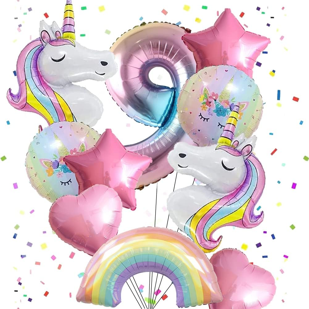 Unicorn Balloons Unicorn Birthday Party Decorations for Girls Foil Balloons Set Macaron and Rainbow Balloon Wedding Baby Shower Party Supplie (Number 9) image number 3